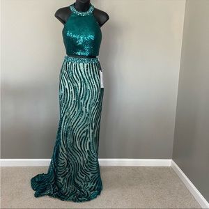 Green two piece prom dress